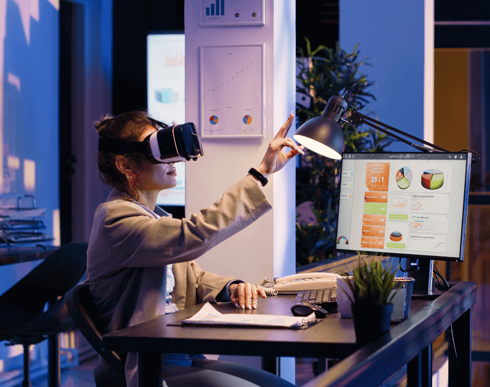 young businesswoman working with vr glasses